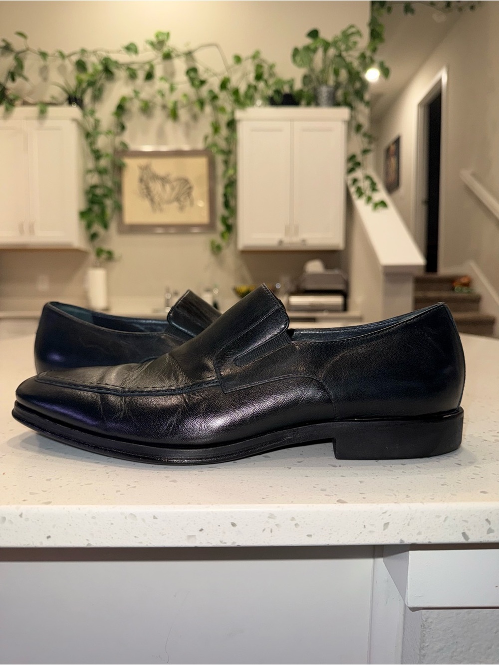 Bruno Magli Black Leather Slip-On Loafers